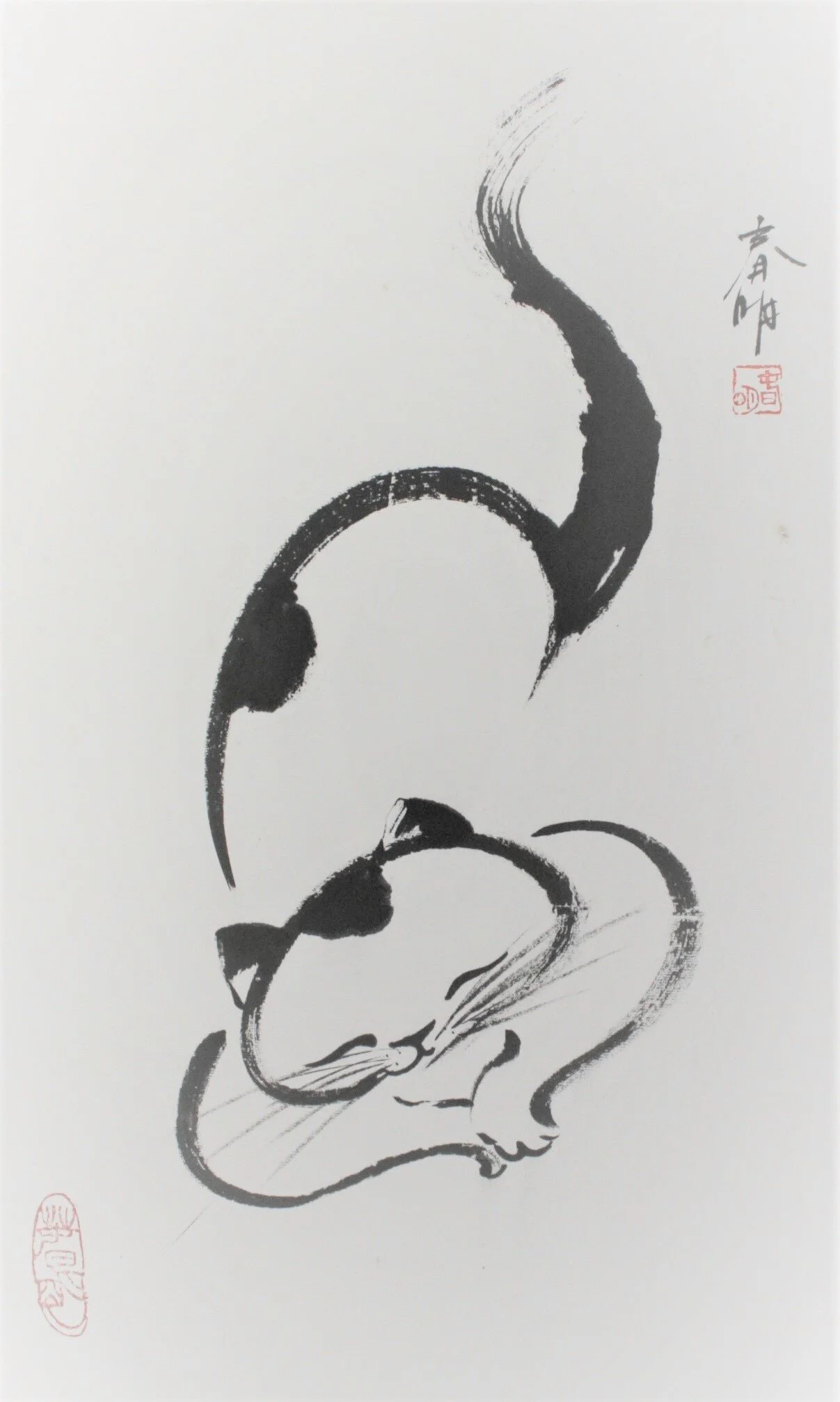 墨絵　Sumi-e a painting in black ＆white Waiting Wolf Painting Print - Sumi Ink Totem Wolves Wall Art